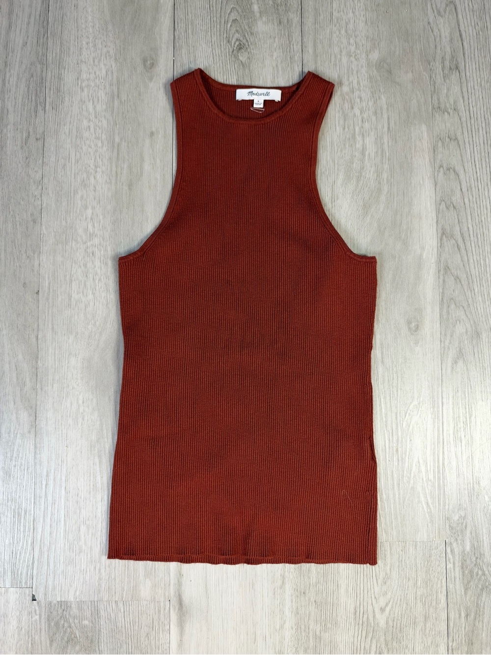 Madewell Women’s Brown Ribbed Knit Stretch Crew Neck Tank Top Size S